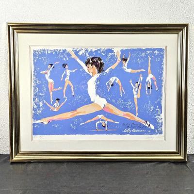 Signed LeRoy Nieman Hand Pulled Serigraph 1976 Nadia Comaneci Olympic Gymnast in Action