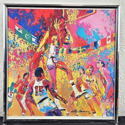 LeRoy Neiman Colorful 1976 Print - Tribute to The Spirit of American Sports - Olympic Basketball Scene