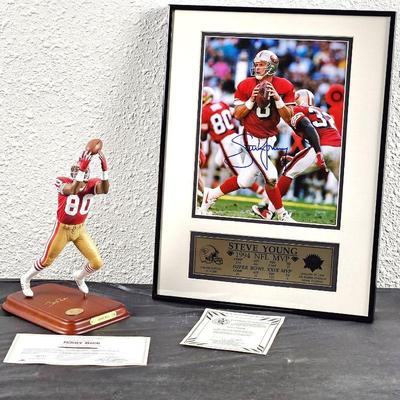 Steve Young & Jerry Rice Combo - Signed 8 x 10 Color photo of Young Plus Danbury Mint 10