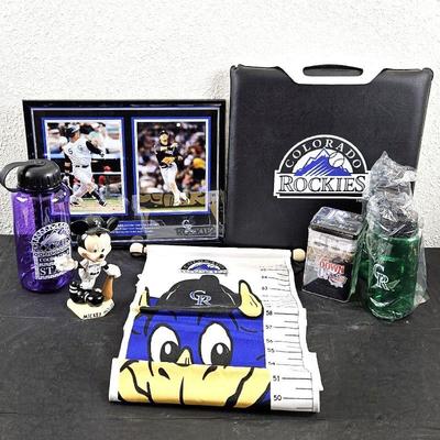  Colorado Rockies Fan's Lot- Fun Cloth Growth Chart (New), 2006 Coca Cola Tin w/ Baseball, Gonzalez & Tulowitzki