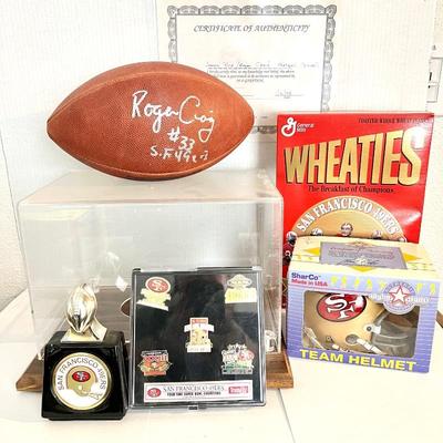 San Francisco 49'ers Super Bowl Championship Lot: 1 Football signed by 2 Players Jerry Rice and Roger Craig, and More