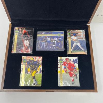 1992's Four Sport Draft Pick Gold Collection- Hockey, Football, Basketball, Baseball in Wood Case