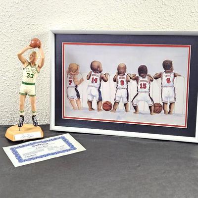  Larry Bird & Baby Dream Team Lithograph by Kenneth Gatewood Framed / Plus 13" Tall LE Larry Bird- Basketball