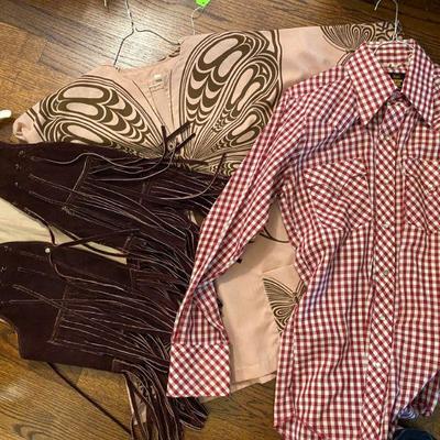 1970s butterfly shirt, Sears snap button red check shirt