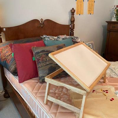 Pecan wood 4 poster bed with matching chest and dresser