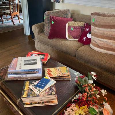 Den couch, coffee table and other decoratives