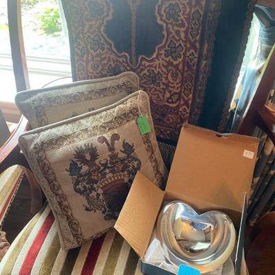 Tapestry pillows, fabric chair, textiles and more