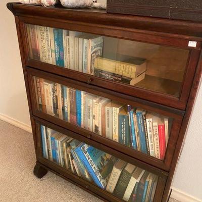 Antique Barrister cabinets in several rooms, mahogany and oak