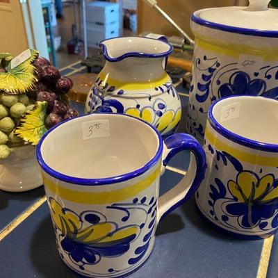 Mexico made cups, creamer and storage container