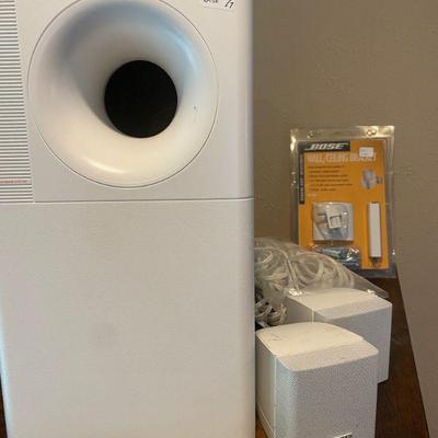 Bose mini speakers and woofer with wall brackets