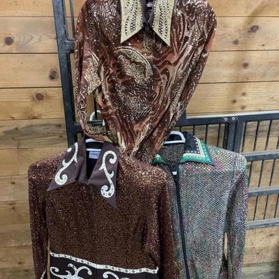 Brown and Blingy Western Showare Shirts-All Large