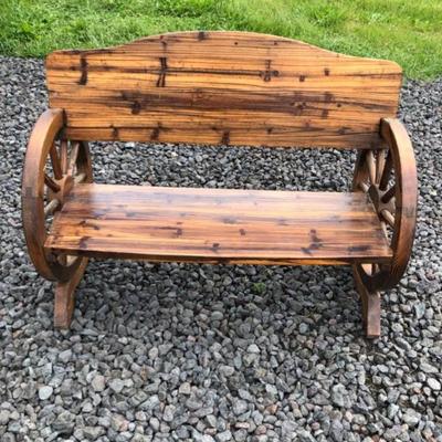 Backyard Expressions Solid Wood Wagon Wheel Bench