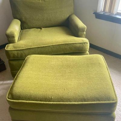 Retro green chair and ottoman 