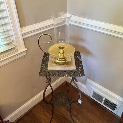 $140- vase/plant stand, metal base with marble top 30”H 13”x 13”