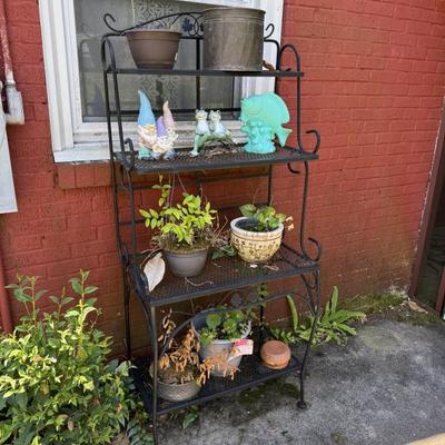 $125-wrought iron Baker's rack 70"H 31"L 18"depth  & pots for sale also