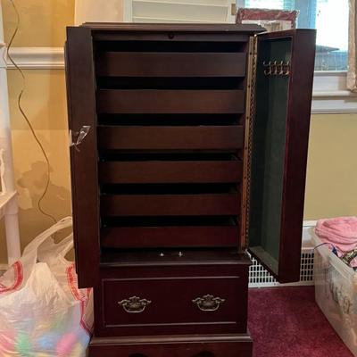 $75-jewelry chest in good conidtion, needs knobs as is 38"H 18"L 15"depth