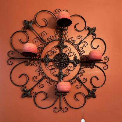 32"diameter metal with 4 candles