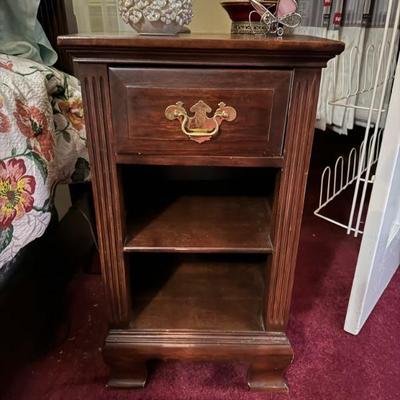 $65- bedside table, 1 drawer, 2 shelves, 28"H 16"L 14"depth