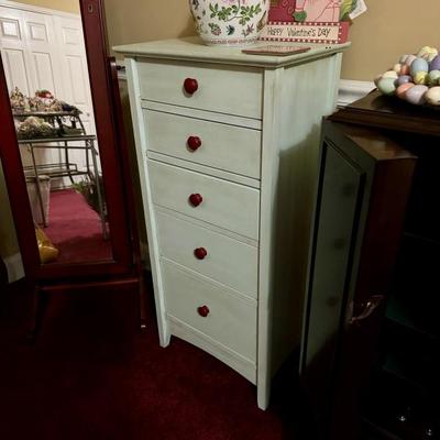 $30-chest of drawers, 5 drawers, pastel green 40"H 19"L 13"depth