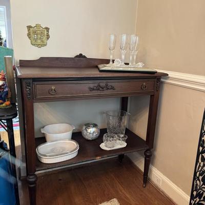 $150-buffet on casters, one drawer, one shelf, dove tail, 37"H 38"L 20"depth AS IS