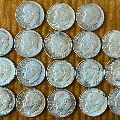 18 Silver Roosevelt Dime Coins - 90 Percent Silver - 1952 - `964