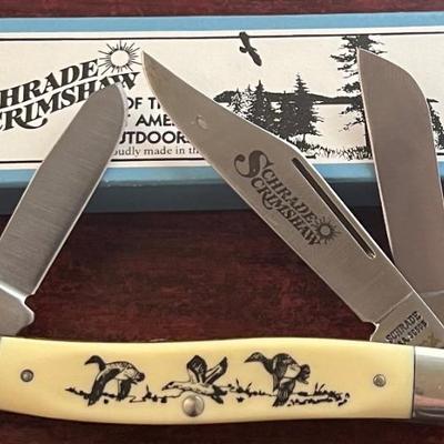 Schrade Cutlery 505SC 3-blade Scrimshaw Stockman Knife With Original Box 