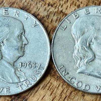 2 Benjamin Franklin Silver Half Dollar Coins - 1963