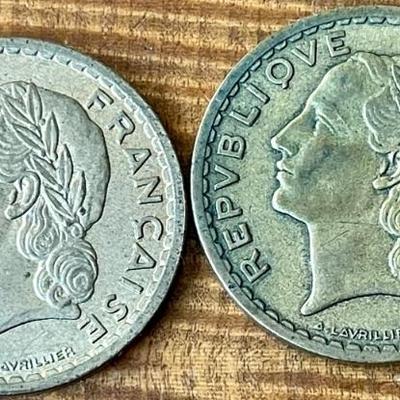 2 France 1940 & 1945 Franc Coins 