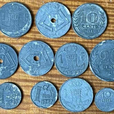 Vintage Belgium Nederland 1940's Zinc Coins - 1 - 10 -25 Netherlands 