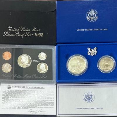United States Mint 1992 Silver Proof Set And Liberty Coins 1986 With COAs