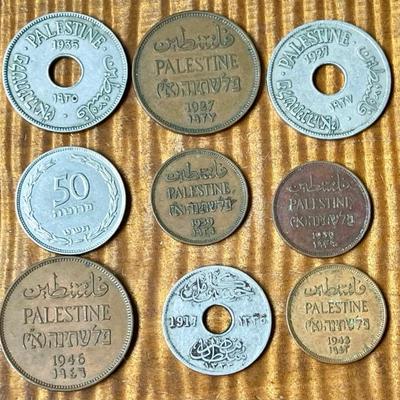 (8) Palestine Coins - 1927 - 1946  - Silver & Bronze (1) Egypt 5 Milliemes  1917 Coin