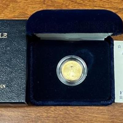 1993 American Eagle Five Dollar Gold Coin With Case, Original Box, And COA