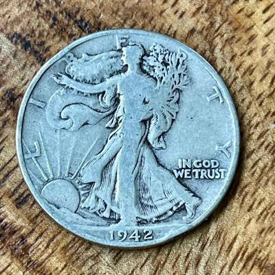 1942 Silver Walking Liberty Half Dollar Coin 