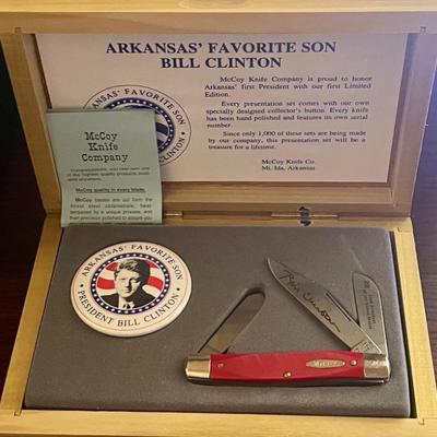 McCoy Knife Company Arkansas's Favorite Son Bill Clinton Limited Edition Pocket Knife With Pin And Wood Box