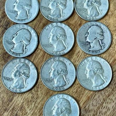 10 Silver Quarter Coins - 1941 - 1964