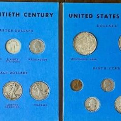 Full Book Type Collection Of 20th Century Silver Coins Morgan & Liberty Dollar Coins, Mercury & Liberty Dimes