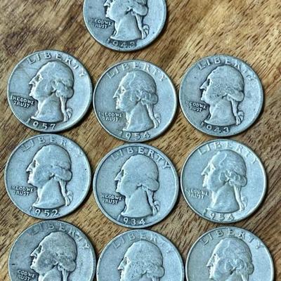 10 Silver Quarter Coins 1934 - 1959