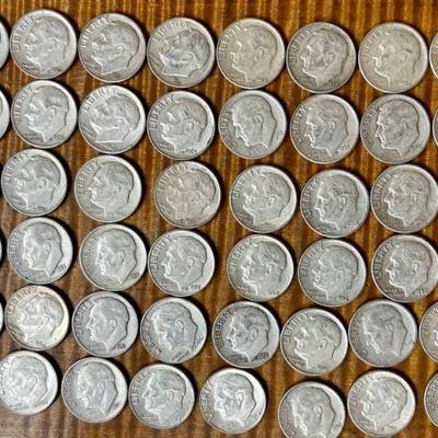 (60) Roosevelt Silver Dimes 90 Percent Silver - Total Weight 149.1 Grams - Up To 1964