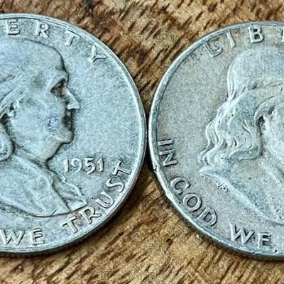 2 Benjamin Franklin Silver Half Dollar Coins - 1951