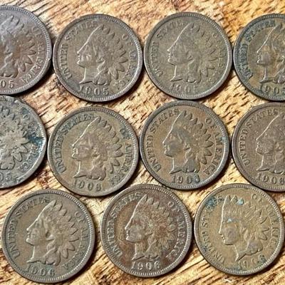 11 Indian Head Penny Coins - 1905 - 1906 