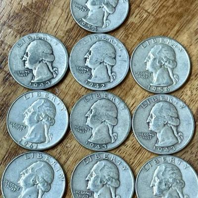 10 Silver Quarter Coins 1942 - 1961