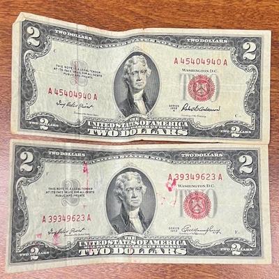 (2) 1953 Red Seal 2 Dollar Bills (as Is)