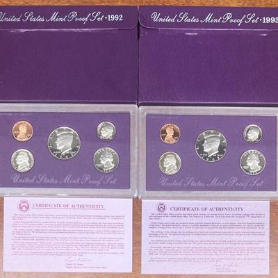 United States Mint Proof Set 1992 And 1993 With COAs