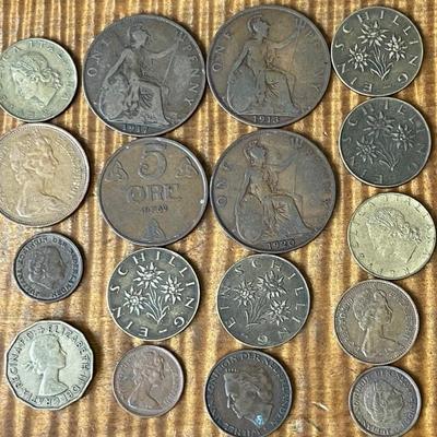 (3) Great Britain One Penny Coins - 1913 - 17 - 20 - Norway 1932 5 Ore - Austria 59 - 62 One Shilling Coins