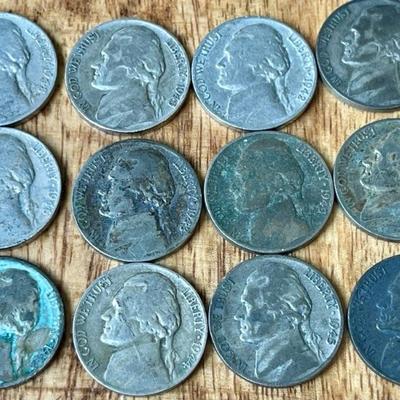(11) War Nickel Coins 1942 - 1945 - 1945P - 1945S - 35 Percent Silver (1) 1946 Nickel Coin
