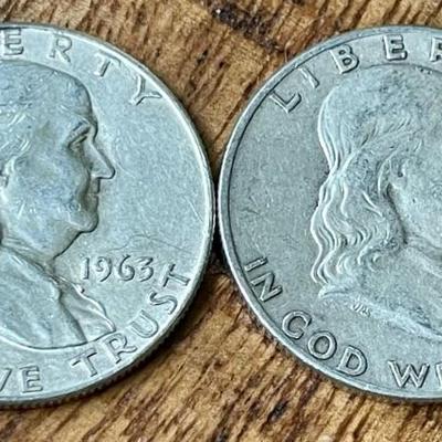 2 Benjamin Franklin Silver Half Dollar Coins - 1960 & 1963