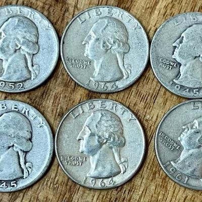 6 - Silver Quarter Coins - 1946 - 1964