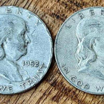 2 Benjamin Franklin Silver Half Dollar Coins - 1949 & 1952