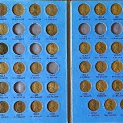 Lincoln Head Cent Book With Coins 1909 - 1940 -75 Percent Full 