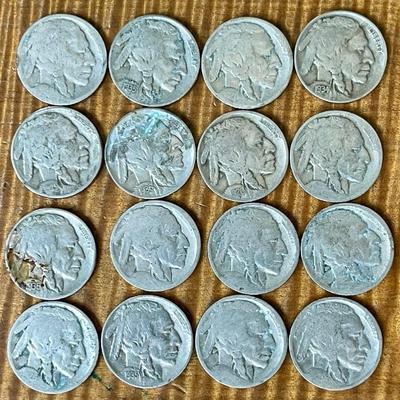 (16) Buffalo Head Nickel Coins 1926 - 1938 - Some Without Visible Dates 
